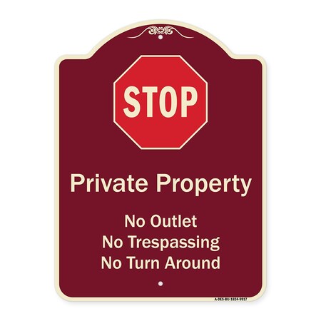 Signmission Designer Series-Private Property No Outlet No Trespassing Or Turn Around With, 24" H, BU-1824-9917 A-DES-BU-1824-9917